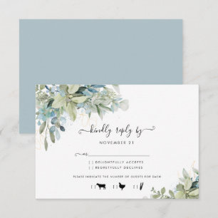 Moda Dusty Blue Boda Botánico Comida Tarjeta RSVP