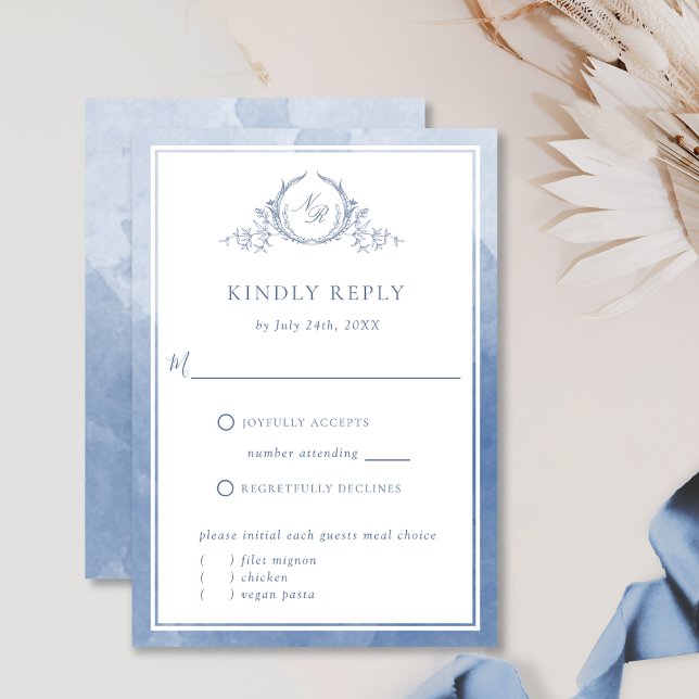 Moda Dusty Blue Monograma y acuarela RSVP (Subido por el creador)