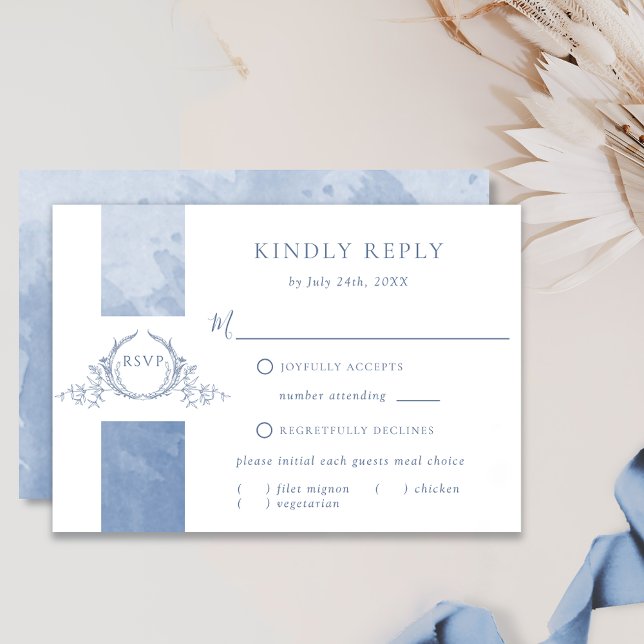 Moda Dusty Blue Watercolor Boda Monograma RSVP (Subido por el creador)