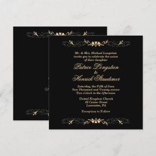 Moda Elegance Invitación a la Boda Negra y Oro