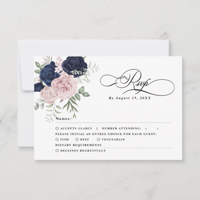 Moda Elegante de la Marina Rubor Boda Azul RSVP (Anverso)