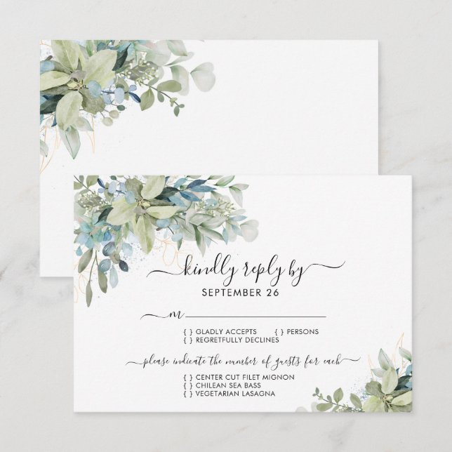 Moda Elegante Eucalyptus Greenery Wedding RSVP (Anverso / Reverso)