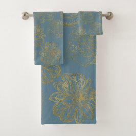 Moda Elegante Línea Dorada Azul Patrón de Flor Dib
