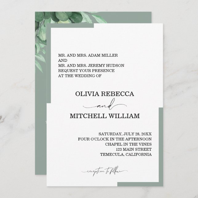 Moda Eucalyptus Greenery Boda (Anverso / Reverso)