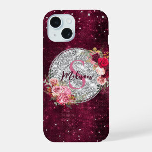 Moda falsa Purpurina plateado Burgundy Floral mono