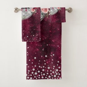 Moda falsa Purpurina plateado Burgundy Floral mono