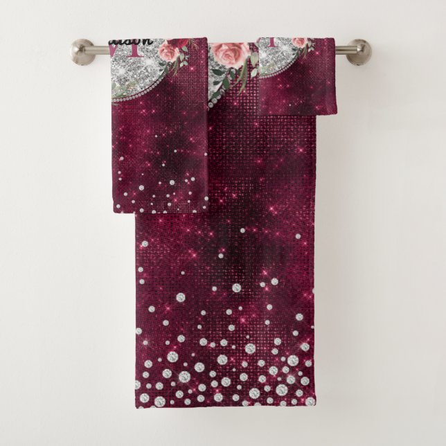 Moda falsa Purpurina plateado Burgundy Floral mono (In situ)