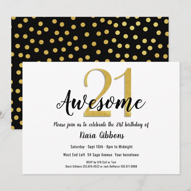 Moda Faux Gold Invitación a la fiesta de cumpleaño (Anverso / Reverso)