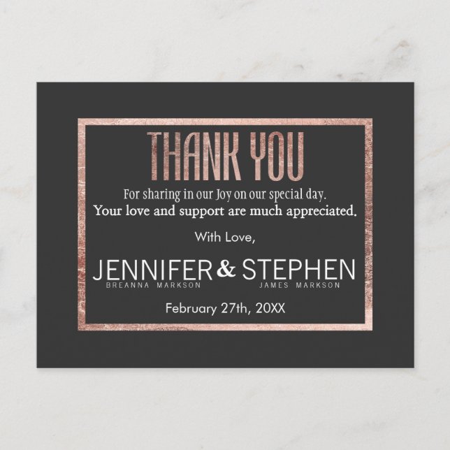 Moda Faux Rosa Gold Gracias Postales (Anverso)