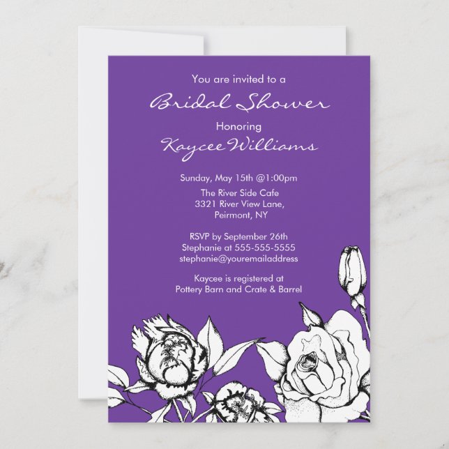 Moda Floral Bridal Shower Invitación Purple (Anverso)
