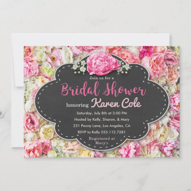 Moda floral Chalkboard Bridal Shower Invitación (Anverso)
