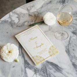 Moda floral elegante Invitación a la Boda de Oro