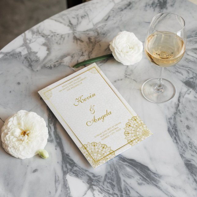 Moda floral elegante Invitación a la Boda de Oro (Subido por el creador)