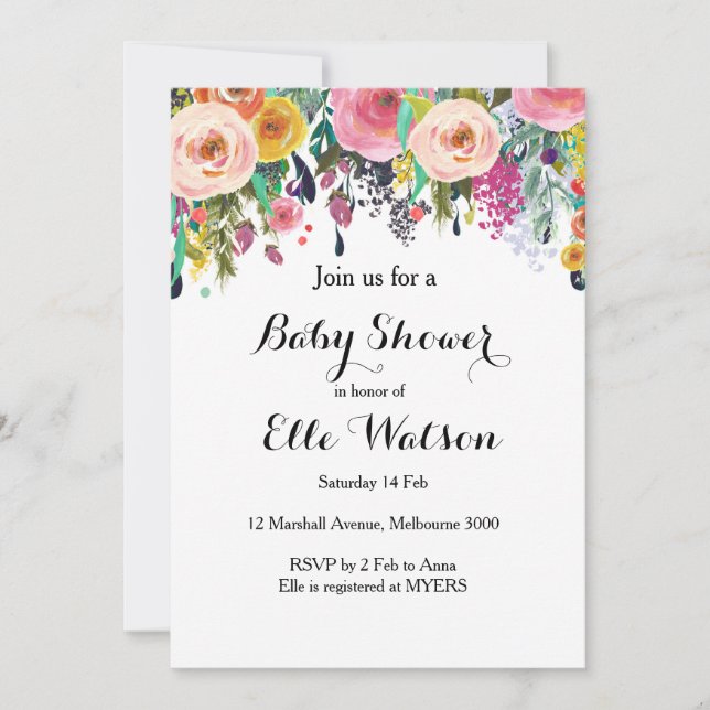Moda floral Invitación a Baby Shower (Anverso)