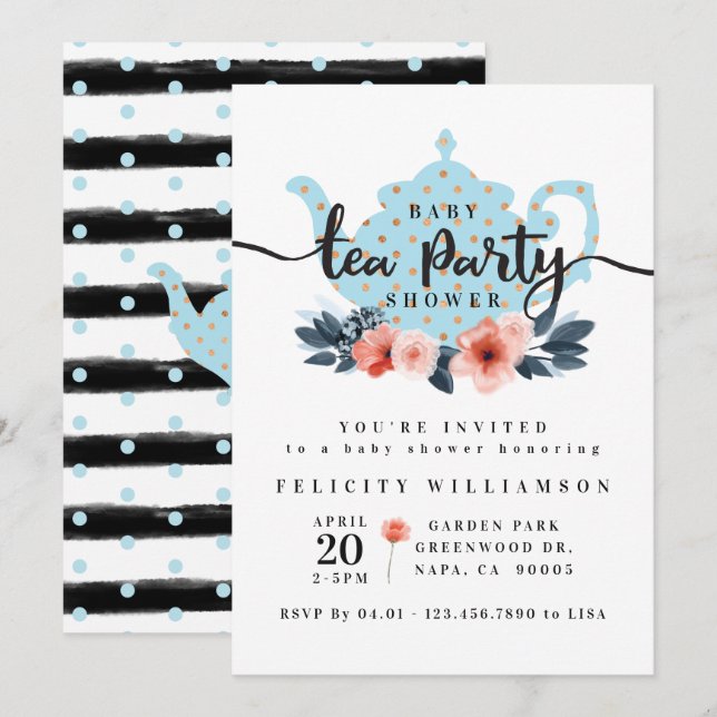 Moda Floral Tea Fiesta Niño Invitación Baby Shower (Anverso / Reverso)