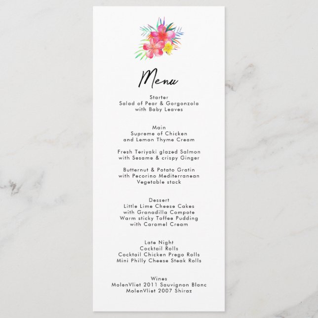 Moda Floral Tropical Garden Wedding Menu (Anverso)