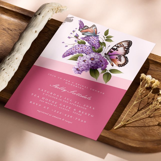 Moda Floral y mariposa Invitación a ducha de novia (Personalized Chic Floral and Butterfly Bridal Shower Invitation)