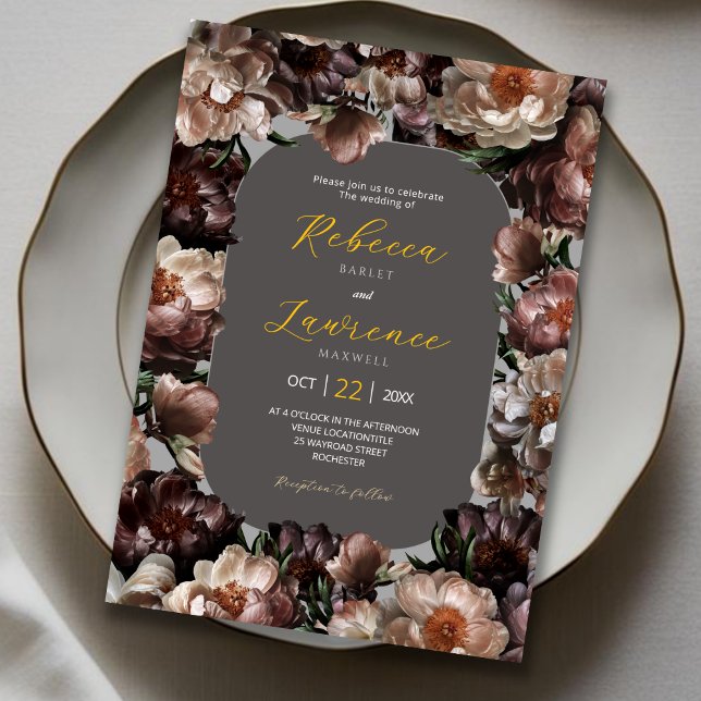 Moda flores invitación a la boda gris (Subido por el creador)