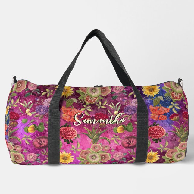 Moda flores moradas rosadas monograma bolsa de hon (Anverso)