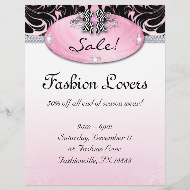 Moda Flyer Hair Salon Jewelry Zebra Bow Rosa (Frente)