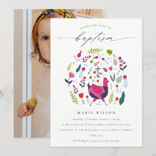 Moda Folk Farm Floral Birdie Invitación al bautism