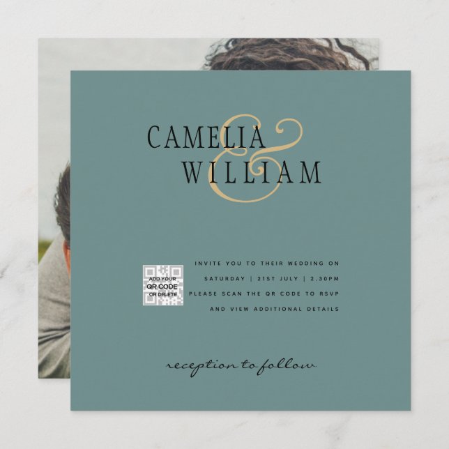 Moda Foto Boda Invitar Código QR Guardar Fecha Ver (Anverso / Reverso)