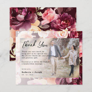 Moda Foto Floral Borgoña boda Gracias tarjetas