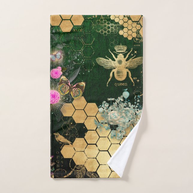 Moda francesa, victoriana, abeja, floral, Relieve  (Toalla de mano)