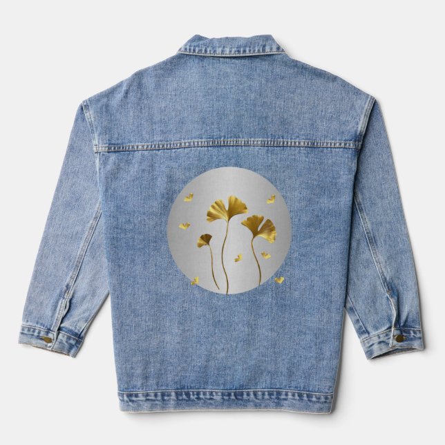 Moda Ginkgo Chaqueta Denim Con Patrón De Hojas (Reverso )