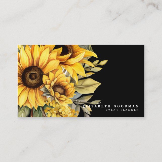 Moda girasoles amarillos tarjetas de negocios negr (Anverso)