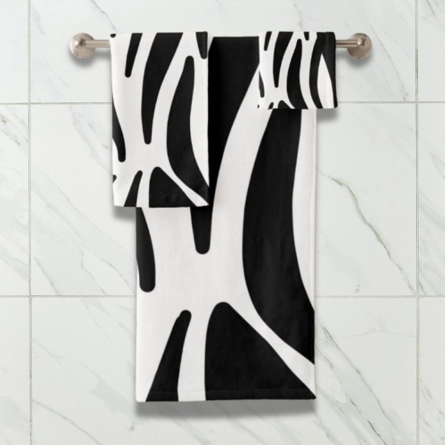 moda giratoria elegante impresión de cebra blanca  (girly chic stylish black white zebra print bath towel set)