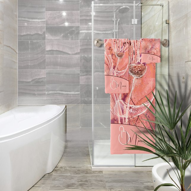 Moda Girly Salmon Flores Rosa (Chic Girly Salmon Pink Flowers Bath Towel Set)