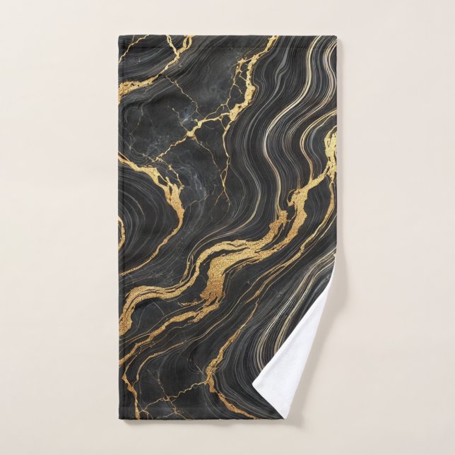 Moda Glamour de aspecto de mármol metálico negro y (Toalla de mano)