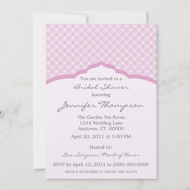 Moda glamurosa Invitación a ducha de novia, rosa (Anverso)