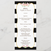 Moda Gold Black Stripes Blancas Flores Boda Menú