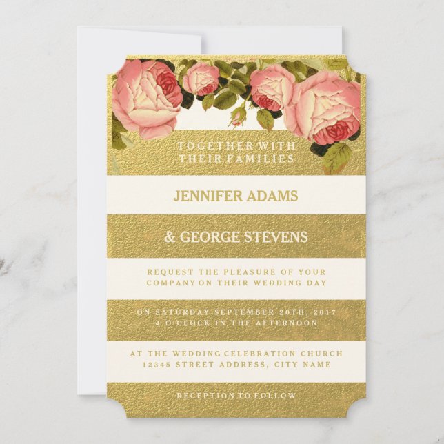 MODA GOLD | INVITACIÓN DE BODA ROSA (Anverso)