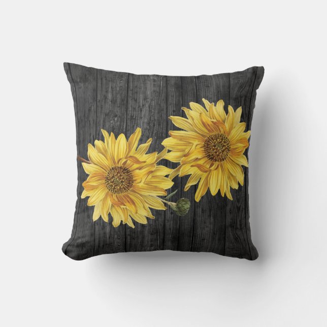 Moda Grano de madera negra y almohada de girasol (Anverso)