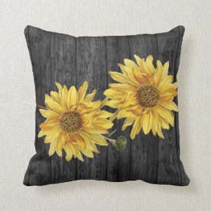 Moda Grano de madera negra y almohada de girasol