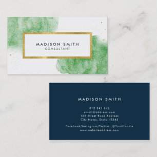 Moda Green Watercolor Faux Gold tarjeta de visita