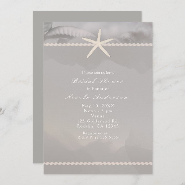 Moda Gris Starfish Playa Invitaciones Elegantes (Anverso / Reverso)