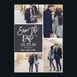 Moda Guardar La Tarjeta De 4 Collages de fotos De<br><div class="desc">Esta moderna tarjeta de fotografía Save the Date incluye un collage de 4 fotos y un moderno tipo de guión de pincel. Viene con un patrón en la parte de atrás. Agregue información adicional como el sitio web de su boda o introduzca su etiqueta boda. Contacte con nuestra tienda de...</div>