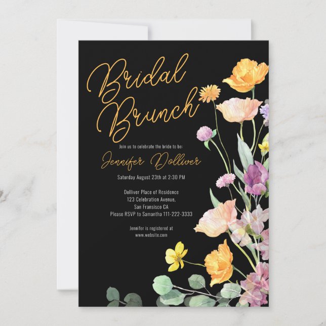 Moda Guión de Flor Silvestre Invitación a Brunch B (Anverso)