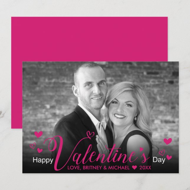 Moda Guión rosa Corazones blanco negro moderno fot (Anverso / Reverso)