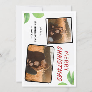 Moda Holly Berries Feliz Navidad 2 tarjeta de foto