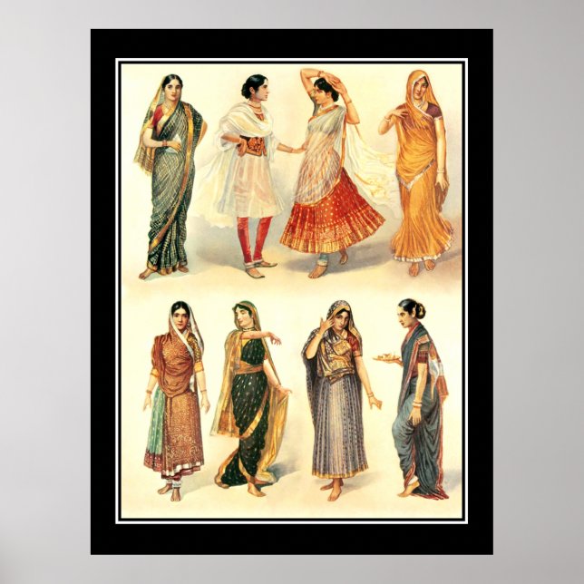 Moda India  Póster vintage de Saree (Frente)