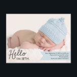 Moda Introducción Anuncio de nacimiento - Azul<br><div class="desc">Dulce y llena de encanto,  este moderno anuncio de nacimiento de fotos es la manera perfecta de presentar al miembro más nuevo de tu familia. Personalice la parte trasera de la tarjeta postal con su dirección de retorno para un envío por correo fácil. Color personalizado disponible bajo petición.</div>