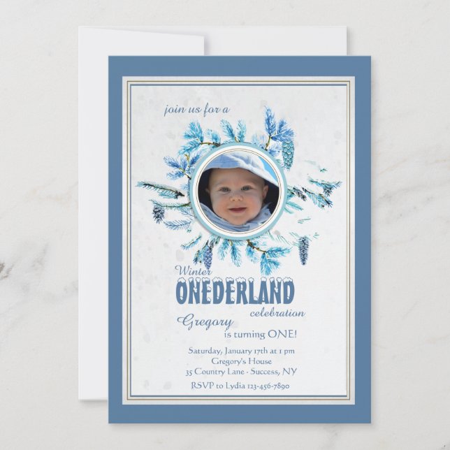 Moda Invitación a foto en invierno Azul (Anverso)