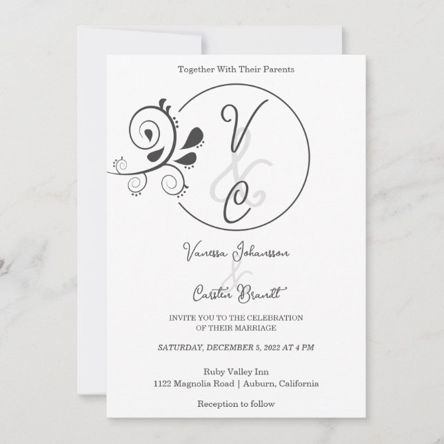 Moda Invitación a la boda floral simple (Anverso)