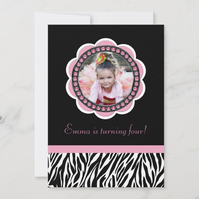 Moda Invitación de cumpleaños Zebra (Anverso)