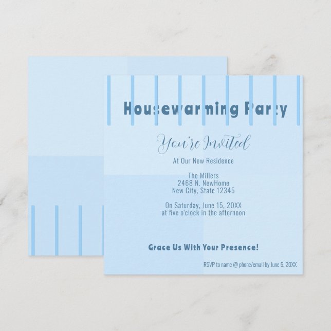 Moda Invitación Fiesta de la moderna valla azul (Anverso / Reverso)